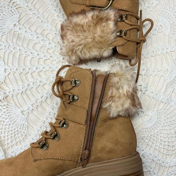 NWT Sand + Stone Faux Fur Ankle Boots Size 5 | Buckle & Zip - Picture 6 of 8